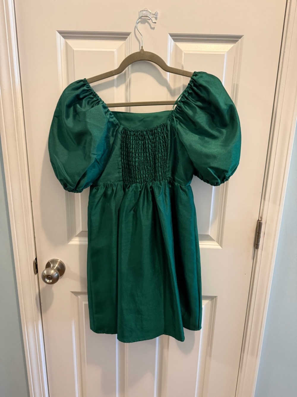 Copper Key Emerald Green Puff Sleeve Smocked Dress
